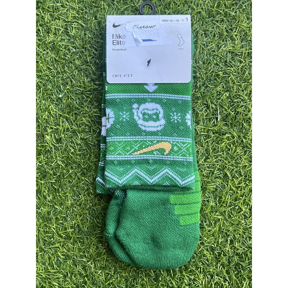 Nike Men Elite Crew Basketball Christmas Green Socks SX7866-312 Size 12-15
